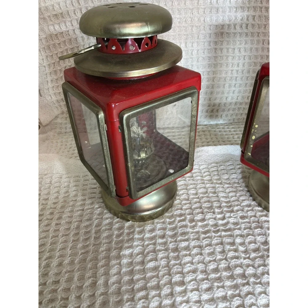 Vintage Unisex Unbranded Miniature Oil Lantern Set OS Red Gold
